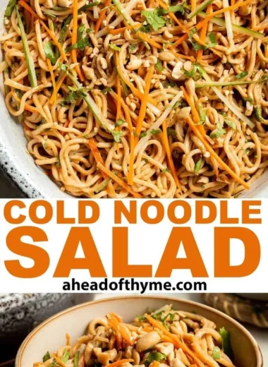 Delicious Asian Cold Noodle Salad with fresh vegetables and sesame dressing