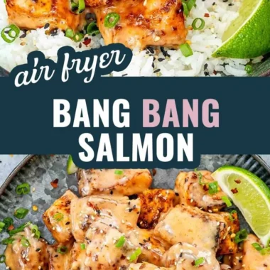 Delicious Bang Bang Salmon dish garnished with fresh herbs and spices.