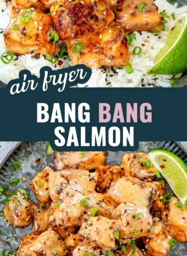 Delicious Bang Bang Salmon dish garnished with fresh herbs and spices.