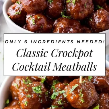 Delicious classic crockpot cocktail meatballs served in a festive dish.