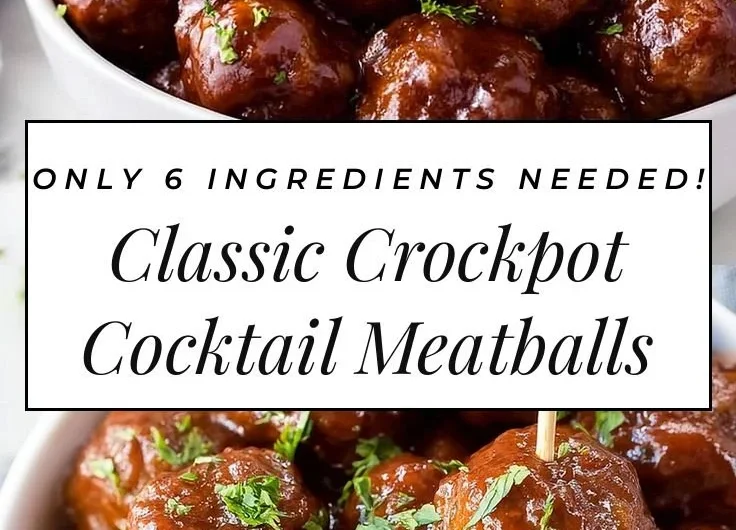 Delicious classic crockpot cocktail meatballs served in a festive dish.