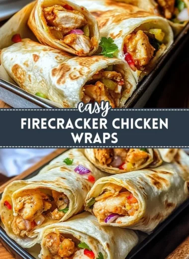 Delicious Firecracker Chicken Wraps with fresh veggies and spicy sauce