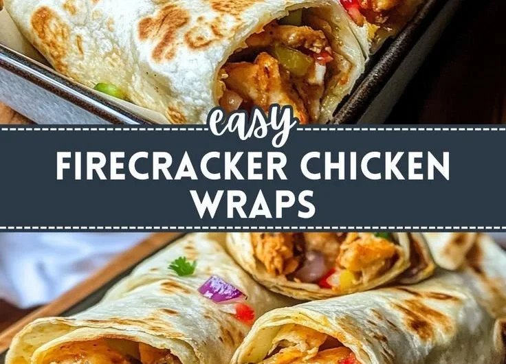 Delicious Firecracker Chicken Wraps with fresh veggies and spicy sauce