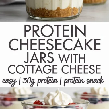 Healthy protein cheesecake jars topped with fresh berries and nuts