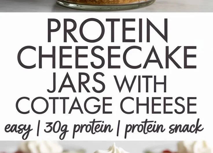 Healthy protein cheesecake jars topped with fresh berries and nuts