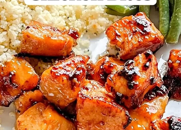 Delicious honey garlic chicken bites served on a platter