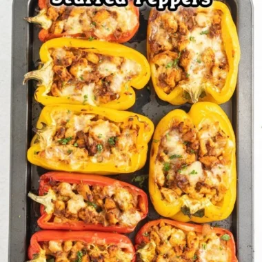 Healthy stuffed peppers recipe with chicken and fresh vegetables