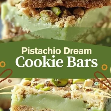 Pistachio Dream Cookie Bars stacked on a plate, showcasing their chewy texture.