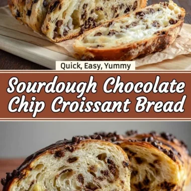 Delicious sourdough chocolate chip croissant bread bites stacked on a plate