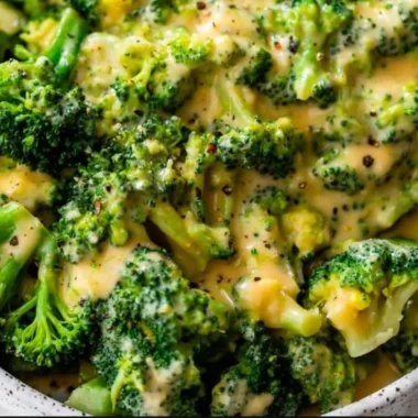 Delicious cheesy broccoli dish ready to serve