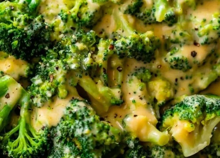 Delicious cheesy broccoli dish ready to serve