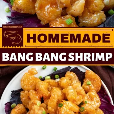 Crispy Air Fryer Bang Bang Shrimp garnished with green onions and sauce