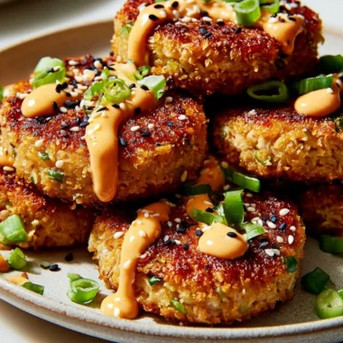 Plate of delicious Asian Tuna Cakes served with dipping sauce