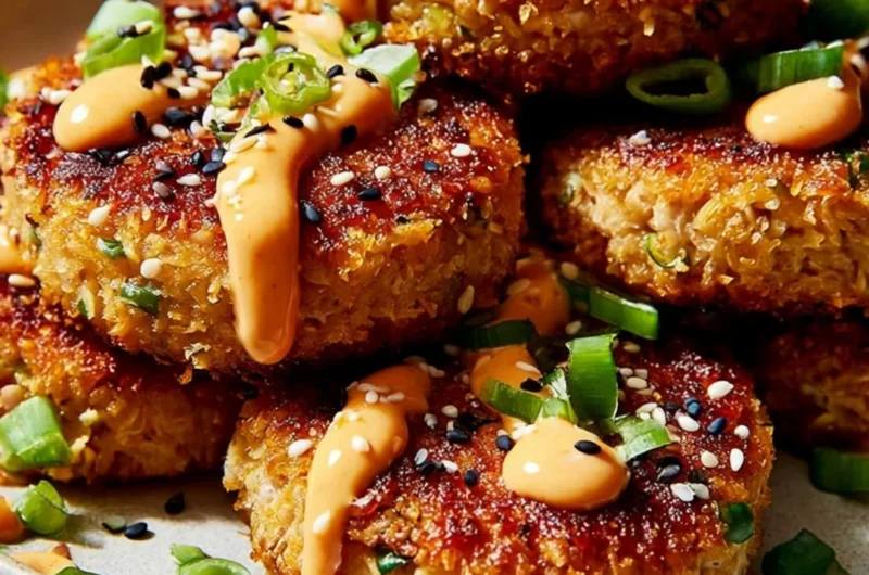 Plate of delicious Asian Tuna Cakes served with dipping sauce