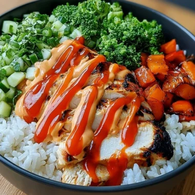 Colorful Bang Bang Chicken Bowl with vibrant veggies and sauce