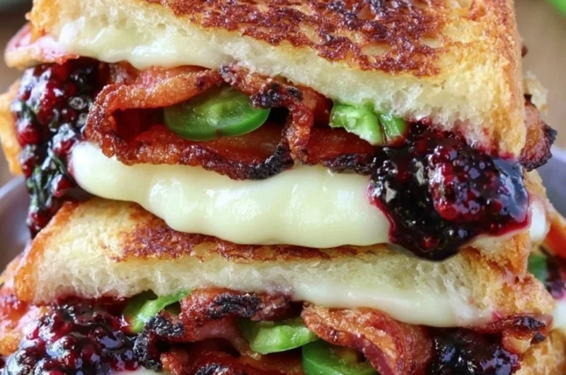 Blackberry Bacon Grilled Cheese sandwich on a plate