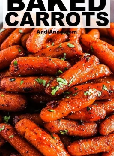 Delicious brown sugar roasted carrots on a serving plate