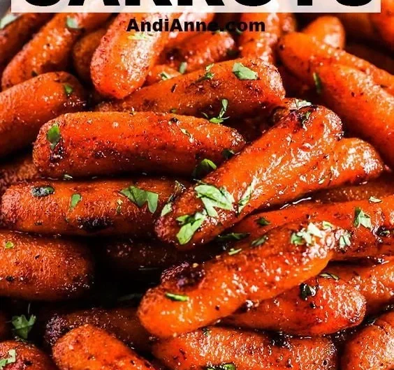 Delicious brown sugar roasted carrots on a serving plate