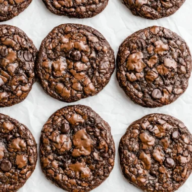 Delicious brownie mix cookies on a plate with chocolate chunks