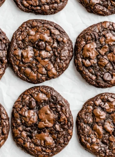 Delicious brownie mix cookies on a plate with chocolate chunks