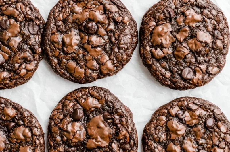 Delicious brownie mix cookies on a plate with chocolate chunks