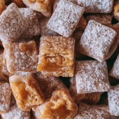 A bowl of homemade Caramel Apple Puppy Chow with caramel and apple flavors
