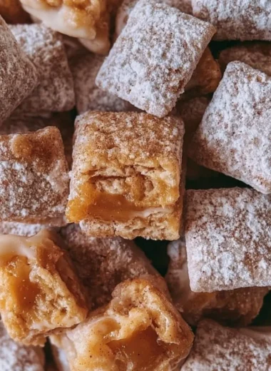 A bowl of homemade Caramel Apple Puppy Chow with caramel and apple flavors