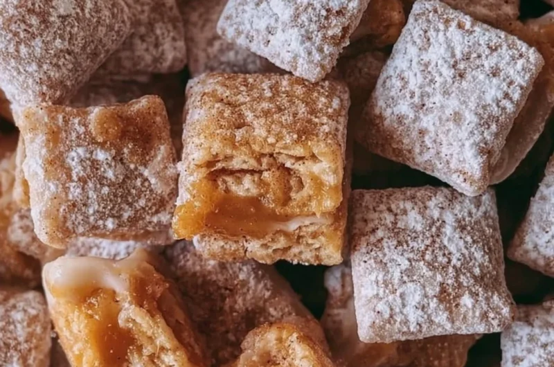 A bowl of homemade Caramel Apple Puppy Chow with caramel and apple flavors