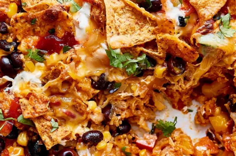 Cheesy Dorito Veggie Casserole with colorful vegetables and Doritos