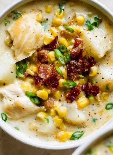 Delicious Chicken Chowder with corn in a bowl