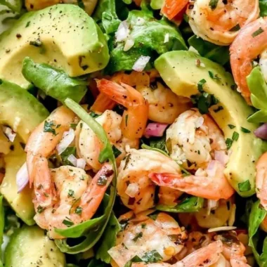 Citrus shrimp and avocado salad with vibrant colors and fresh ingredients