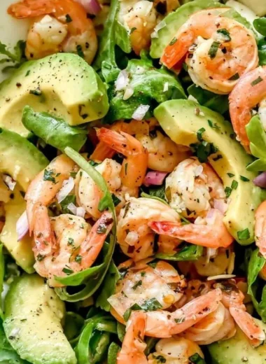 Citrus shrimp and avocado salad with vibrant colors and fresh ingredients