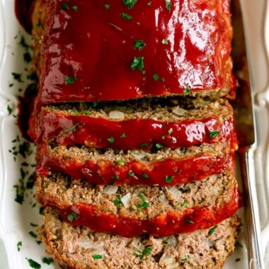 Classic meatloaf served with mashed potatoes and vegetables