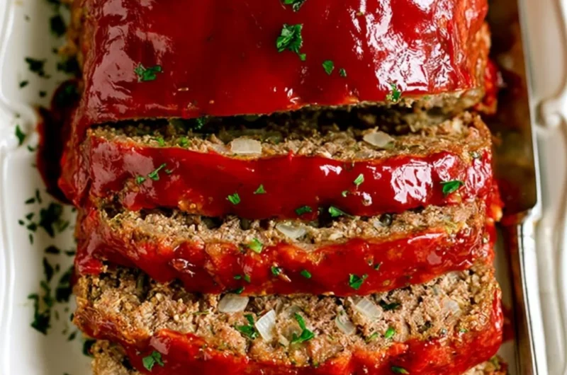 Classic meatloaf served with mashed potatoes and vegetables