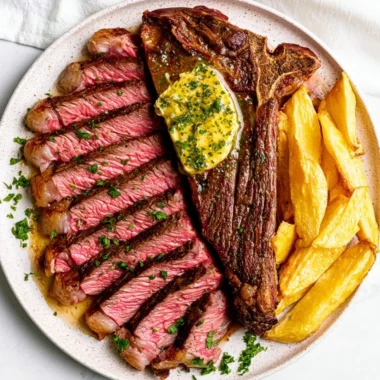 Juicy oven baked steak topped with flavorful garlic butter.