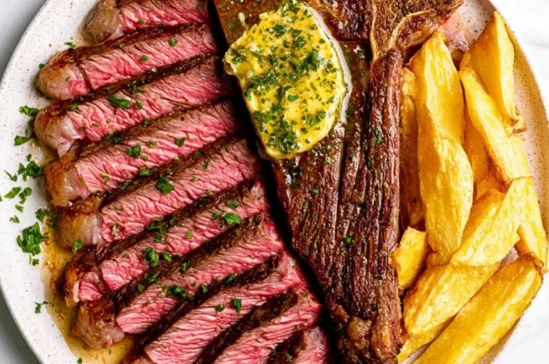 Juicy oven baked steak topped with flavorful garlic butter.