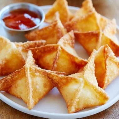 Plate of crispy Crab Rangoon with creamy crab filling
