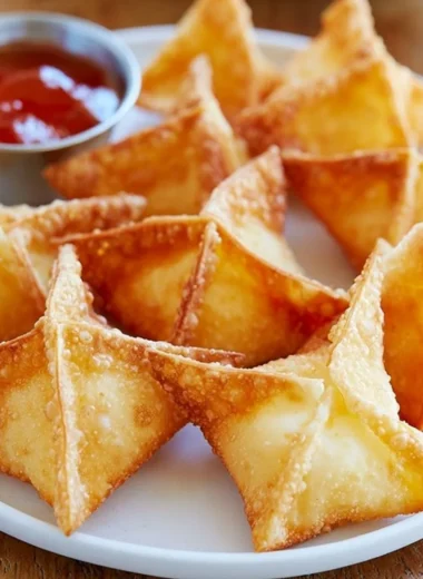 Plate of crispy Crab Rangoon with creamy crab filling