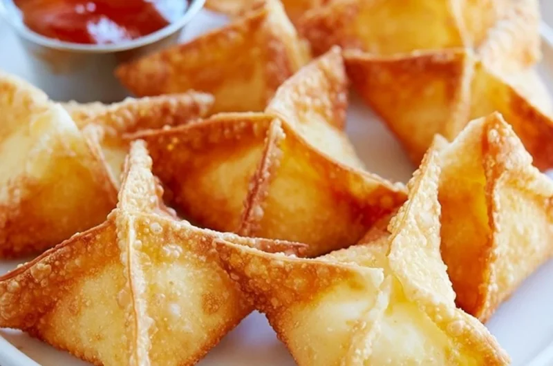 Plate of crispy Crab Rangoon with creamy crab filling