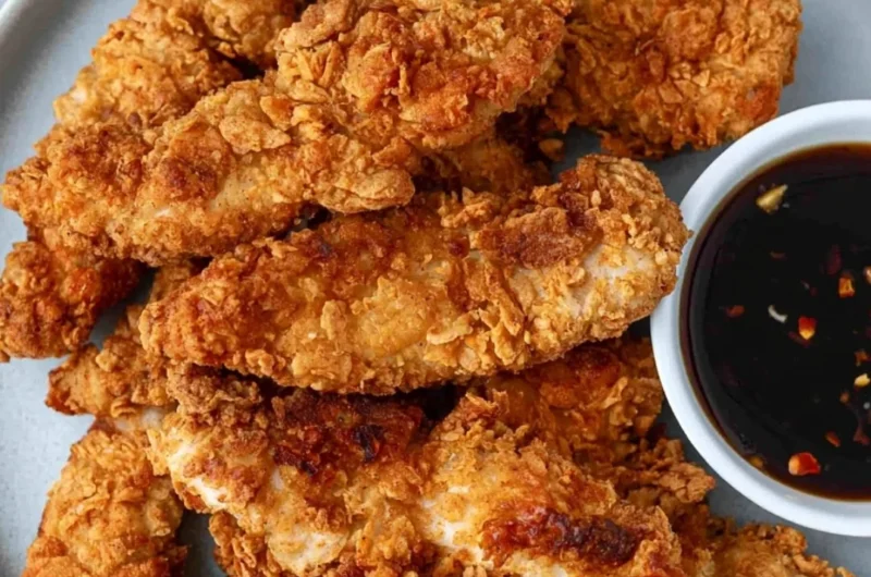 Crispy honey garlic chicken tenders served with a honey dipping sauce