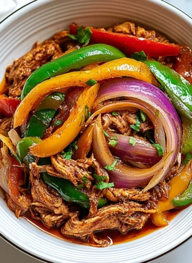 Delicious Crockpot Fajitas with chicken and colorful bell peppers