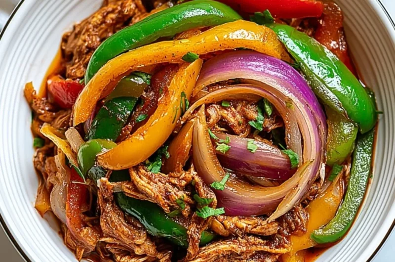 Delicious Crockpot Fajitas with chicken and colorful bell peppers