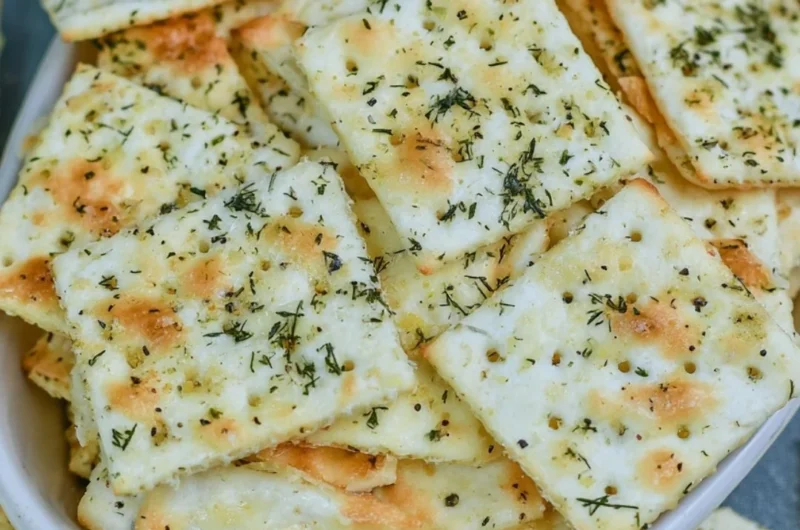 Dill Pickle Saltine Crackers served on a plate for a tasty snack