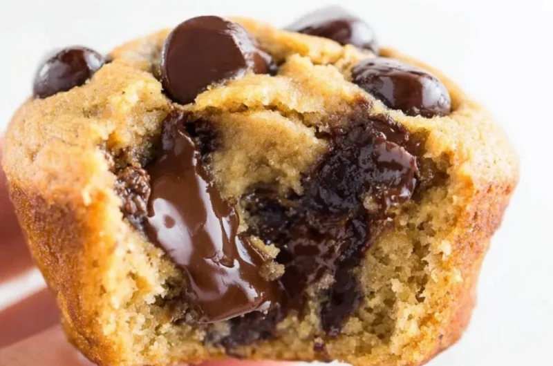 Delicious flourless peanut butter banana muffins topped with sliced bananas.