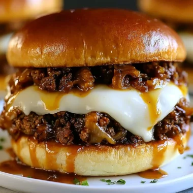 Delicious French Onion Beef Sloppy Joes served on a bun with melted cheese
