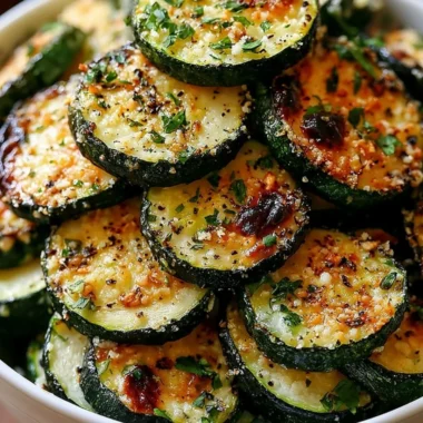 Roasted Garlic Parmesan Zucchini topped with herbs and cheese