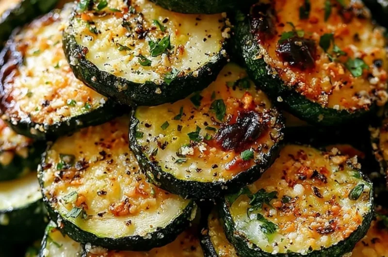 Roasted Garlic Parmesan Zucchini topped with herbs and cheese