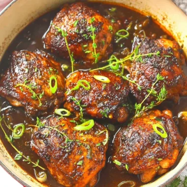 Crockpot jerk chicken cooking with spices and herbs