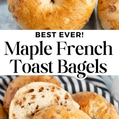 Maple French Toast Bagels with syrup and cinnamon topping