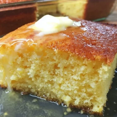 Moist Jiffy Cornbread served in a dish, ready to enjoy as a side dish.